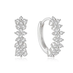 Detailed close-up of S925 sterling silver flower cluster earrings with sparkling zircons