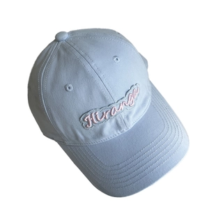 Classic light blue cotton baseball cap with pink Hiranga embroidery in casual style
