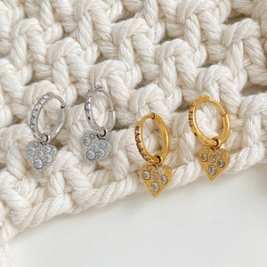 Boucles D'Oreilles Créoles Cœur Acier Inoxydable Avec Zircone Amovibles À Deux Porter Bijoux Doux Pour Femmes