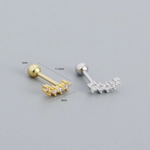 S925 sterling silver geometric stud earrings with sparkling crystals and screw ball back