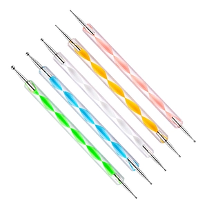 Detailed set of 5 double-ended nail dotting tools with colorful acrylic spiral handles