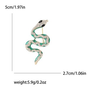 Detailed size map of green enamel snake brooch with dimensions 5x2.7cm and weight 5.9g