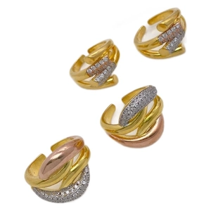 Three-tone 18K gold plated multi-layer wrap ring set with pavé micro-inlaid cubic zirconia