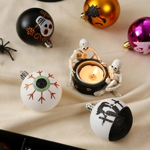 16pcs Halloween decorative balls set featuring skull and spider patterns for party hanging