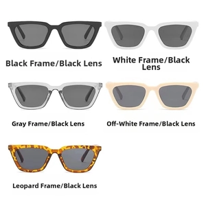 Detail view showing five stylish square frame sunglasses in black white grey and tortoise colors