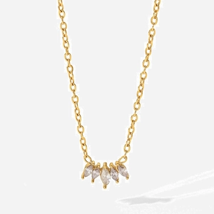 Elegant Marquise Zircon Fan Pendant Necklace Stainless Steel 18k Gold Plated Non-Fading Retro Vintage Jewelry For Women