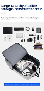 Detail showing high-capacity compartments for 15.6 inch laptop and electronics