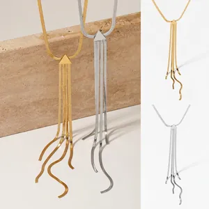 Stainless Steel Triangle Tassel Y Necklace Long Snake Chain Minimalist Geometric Jewelry For Women