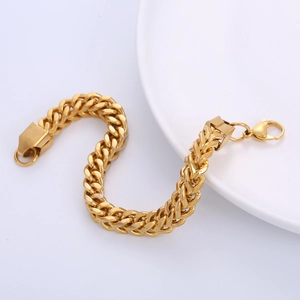Classic 8mm gold-plated stainless steel Franco chain bracelet for men with lobster clasp