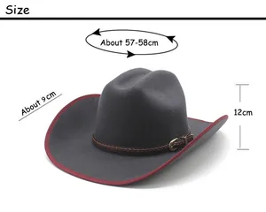Size guide for wool felt cowboy hat with dimensions for crown height and brim width