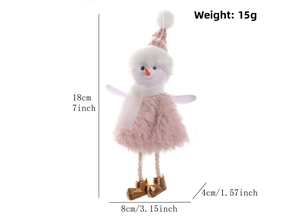 Pink snowman ornament with plush dress and gold shoes for Christmas tree decoration