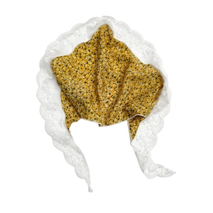 Fazzoletto da testa giallo a fiori per neonati con pizzo bianco stile estivo