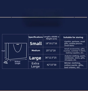 Detailed size guide for wedding gift bags showing dimensions from small to extra large