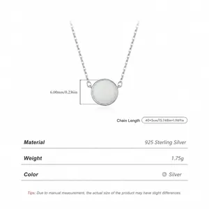 S925 Sterling Silver necklace with 6mm white opal pendant on a 40+5cm adjustable chain