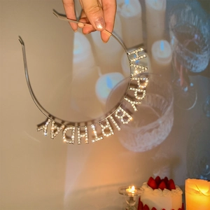 Sparkling rhinestone Happy Birthday headband for women party photo prop silver metal