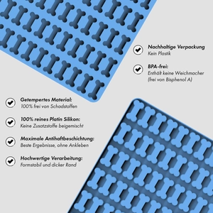 Detailed macro view of blue silicone bone shaped mold for dog treats and DIY candy