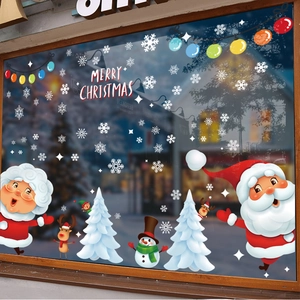 Christmas window static stickers set featuring Santa Claus, reindeer, and snowflakes