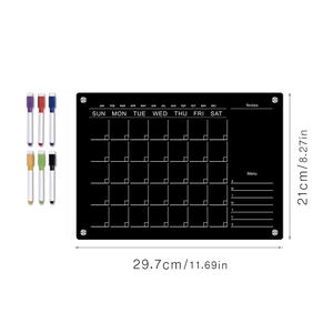 Detail view of acrylic magnetic weekly planner set with 6 markers and dimension labels