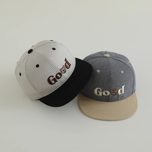 Kids striped hip-hop hats with Good bear embroidery in white-black and blue-khaki colors