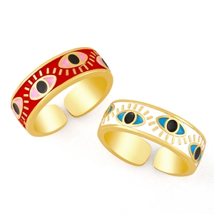 Set di anelli dorati Malocchio con smalto rosso e bianco in stile bohémien chic