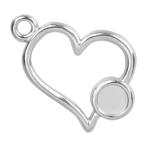Polished silver heart-shaped stainless steel pendant with circular inlay base