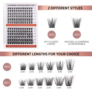 DIY cluster lashes set with DM20 and DM17 styles in 10mm to 16mm lengths