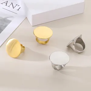 Minimalist Round Disk Finger Ring Stainless Steel 18K Gold Plated Mirror Polished Chunky Geometric Jewelry Unisex