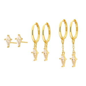 Ensemble de boucles d'oreilles dorées en argent S925 avec zircons et pendants à pompons