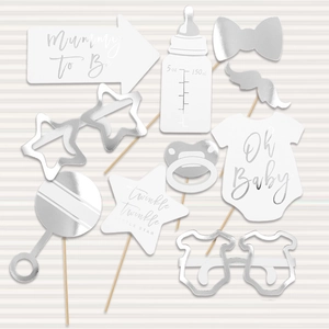 Accessoires photo Baby Shower argentés avec motifs Mummy To Be et Oh Baby