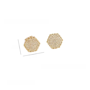 Detail showing dimensions and weight of hexagon stud earrings with micro-set zircon