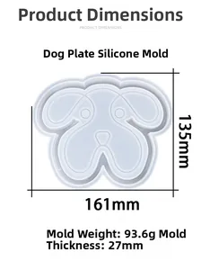 Dog-shaped silicone tray mold with detailed size measurements for DIY crafts