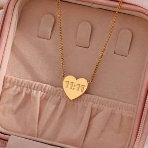 Heart Pendant Necklace Stainless Steel Gold Plated Angel Number 11:11 Engraved Ins Fashion For Women Simple Elegant Jewelry