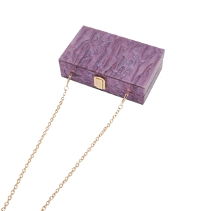 Elegant purple marble acrylic evening clutch with gold chain strap for women