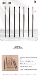 Detail of 7pcs eye brush set with horse hair bristles and solid wood handles