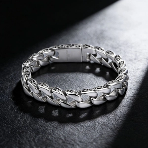 Men Vintage Engraved Cuban Link Bracelet Stainless Steel Retro Hip Hop Heavy Polished Chain Jewelry For Male