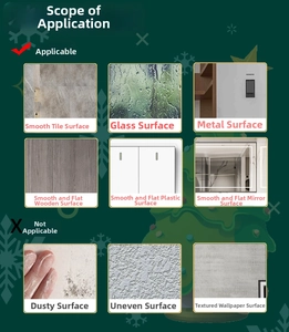 Surface compatibility guide for Christmas cat wall stickers showing suitable and unsuitable walls