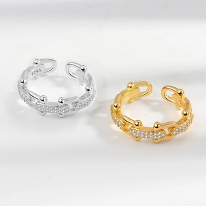 Minimalist S925 silver and gold chain rings with sparkling micro-inlaid zircons
