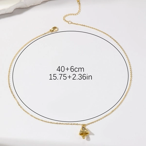 Gold mushroom pendant necklace with cubic zirconia, 40+6cm adjustable chain length