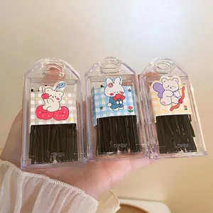 Three-pack of minimalist black bobby pins in cute cartoon bear and bunny gift box