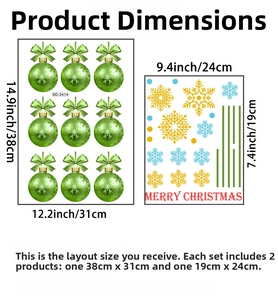 Detailed view of Christmas wall stickers featuring bows, snowflakes and festive greetings