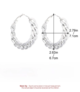 Spécifications de taille pour grandes boucles d'oreilles créoles en chaîne argentée