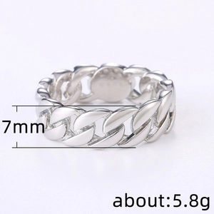 Mens punk 7mm cuban link chain ring in two-tone silver copper with 5.8g weight