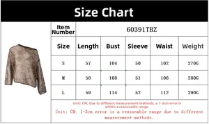 Size chart for women sequined top with length, chest, sleeve, and waist measurements