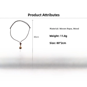 Detail showing wood gourd pendant on 80cm braided rope necklace weighing 11.8g