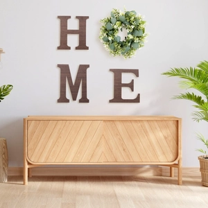 Rustic wood HOME wall decor with artificial eucalyptus wreath for cozy living room decoration