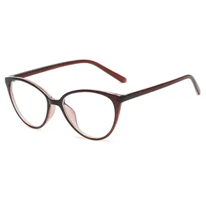 Retro cat-eye blue light blocking glasses with gradient dark red and brown frames