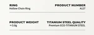 Specifications for hollow chain ring in titanium steel, model A127, weighing 3.0g