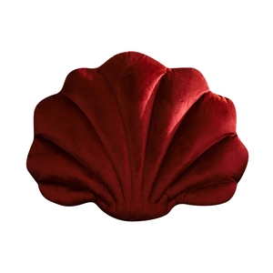Soft red velvet shell shaped decorative throw pillow with pleated texture for home sofa