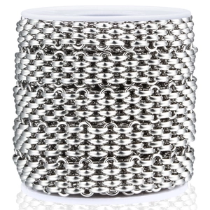 Polished silver stainless steel link chain roll for DIY jewelry making and fashion crafts