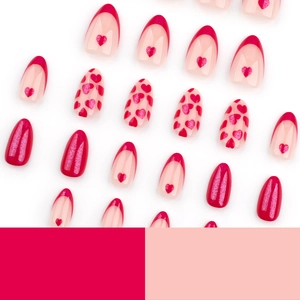 French red heart press-on nails for Valentine's Day in matte and glossy finishes